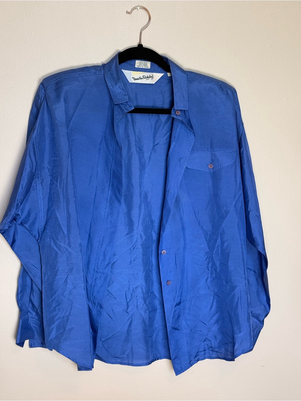 Vintage Diane Von Furstenberg silk blouse blue button dress shirt dvf